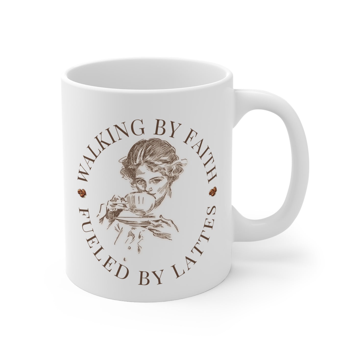 Faith & Lattes Mug — "Walking by Faith, Fueled by Lattes" 11oz Ceramic Coffee Cup