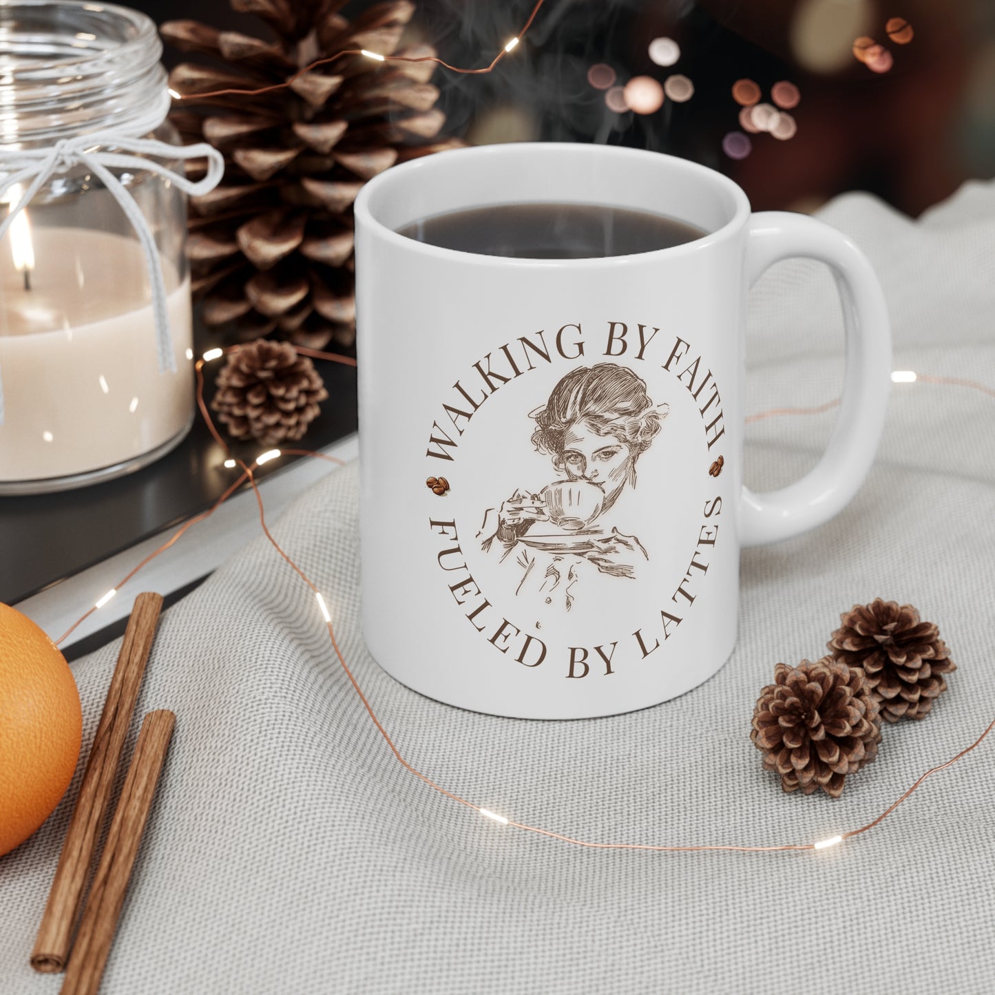 Faith & Lattes Mug — "Walking by Faith, Fueled by Lattes" 11oz Ceramic Coffee Cup